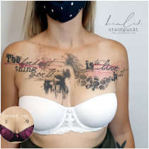 Trash Polka Frau Schriftzug Cover Up Tattoo