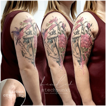 Trash Aquarell Blumen Kolibri Narben Cover Up Tattoo