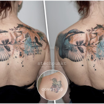 Trash Aquarell Eisvogel Lilien Cover Up Tattoo