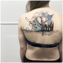 Trash Aquarell Elefanten Familie Tattoo