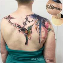 Trash Aquarell Kolibri Abstrakte Blume Cover Up Tattoo