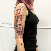Trash Aquarell Schriftzug Kompass Herz Tattoo