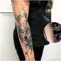 Trash Aquarell Wolf Narben Cover Up Tattoo