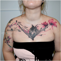 Trash Aquarell Anatomisches Herz Blumen Tattoo