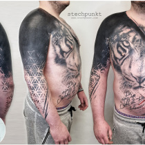 Trash Polka Tiger Cover Up Tattoo