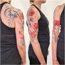 Trash Aquarell Mohn Kornblumen Tattoo