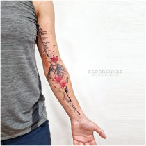 Trash Aquarell Cosmea Blumen Berge Tattoo