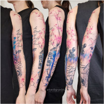 Trash Aquarell Kirschblueten Pinguin Depression Gender Tattoo