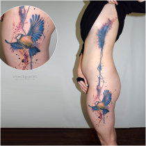 Trash Aquarell Wasserfall Blaumeise Tattoo