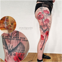 Trash Aquarell Mohnblumen Fledermaus Tattoo