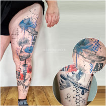 Trash Aquarell Mohnblumen Enterprise Bomber Baum Schaedel Tattoo