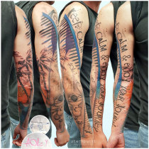 Trash Aquarell Kinderschrift Surfbrett Stitch Tattoo