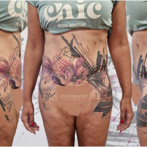 Trash Aquarell Magnolie Narben Cover Up Tattoo