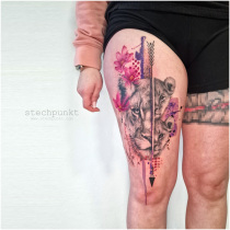 Trash Aquarell Loewin Loewenbabys Zwillinge Tattoo