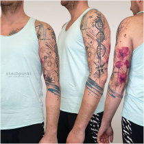 Trash Aquarell Zahnraeder DNA Kompass Mohnblumen Buch Tattoo