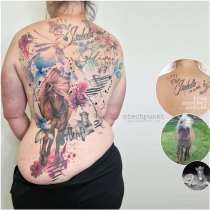 Trash Aquarell Familie Blumen Pferd Tattoo