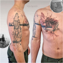 Trash Polka Panther Familie Ziegelstein Tattoo