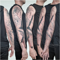 Schwarzgrau Trash Abstrakt Mandala Tattoo