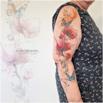 Trash Aquarell Schmetterling Mohnblumen Tattoo