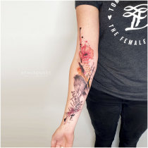 Trash Aquarell Mohnblume Rotkehlchen Tattoo