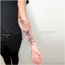 Trash Aquarell Rabe Uhr Baum Sternenkind Tattoo