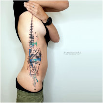 Trash Aquarell Baeume Berge Tattoo