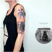 Trash Aquarell Familie Kinder Strand Tattoo