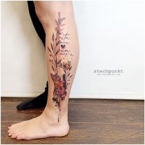 Trash Aquarell Katze Faengt Schmetterling Tattoo