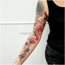 Trash Aquarell Hund Pfotenabdruck Mohnblumen Tattoo