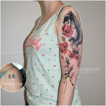 Trash Aquarell Aquarell Mohnblumen Schwalbe Cover Up Tattoo