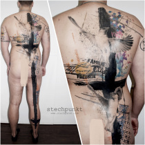 Trash Aquarell Schwalben Ganzkoerper Tattoo