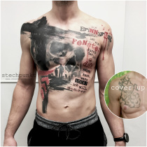 Trash Polka Schaedel Cover Up Tattoo