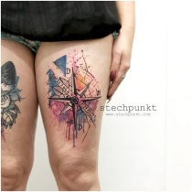 Trash Aquarell Kompass Tattoo
