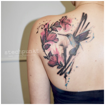 Trash Aquarell Hibiskus Kolibri Tattoo