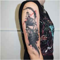 Trash Polka Segelschiff Tattoo
