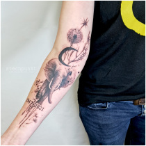 Schwarzgrau Pusteblume Elefant Tattoo