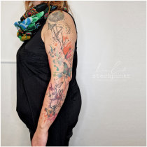 Trash Aquarell Schmetterling Blumen Tattoo