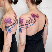 Trash Aquarell Schmetterling Mohnblumen Tattoo