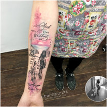 Trash Aquarell Kinder Sonnenuntergang Strand Meer Familie Tattoo