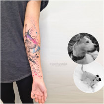 Trash Aquarell Hunde Tattoo