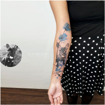 Trash Aquarell Hund Mohnblume Tattoo