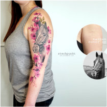 Trash Aquarell Kirschblueten Pferd Narben Cover Up Tattoo