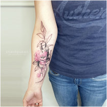 Trash Aquarell Pfingstrose Blume Tattoo