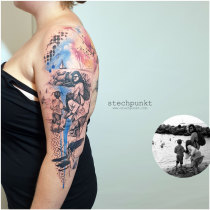 Trash Aquarell Familien Foto Tattoo