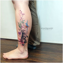 Trash Aquarell Katze Faengt Schmetterling Tattoo
