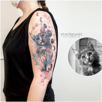 Trash Aquarell Maine Coon Katze Tattoo