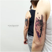 Trash Aquarell Wolf Schwestern Tattoo