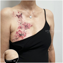 Trash Aquarell Mohnblumen Narben Cover Up Tattoo