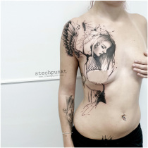 Trash Polka Engel Brust Nippel Tattoo