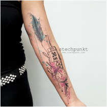 Trash Aquarell Taschenuhr Kalender Feder Tattoo